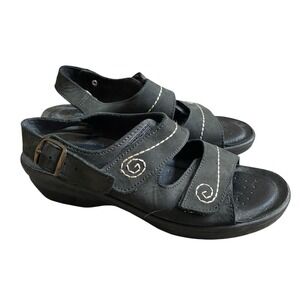 Flexus Sandals Women Sz 8 Black Slingback Anti Shock Double Strap Made Italy